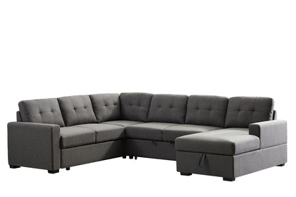 Selene Linen Fabric Sleeper Sectional Sofa with Storage - Dark Gray