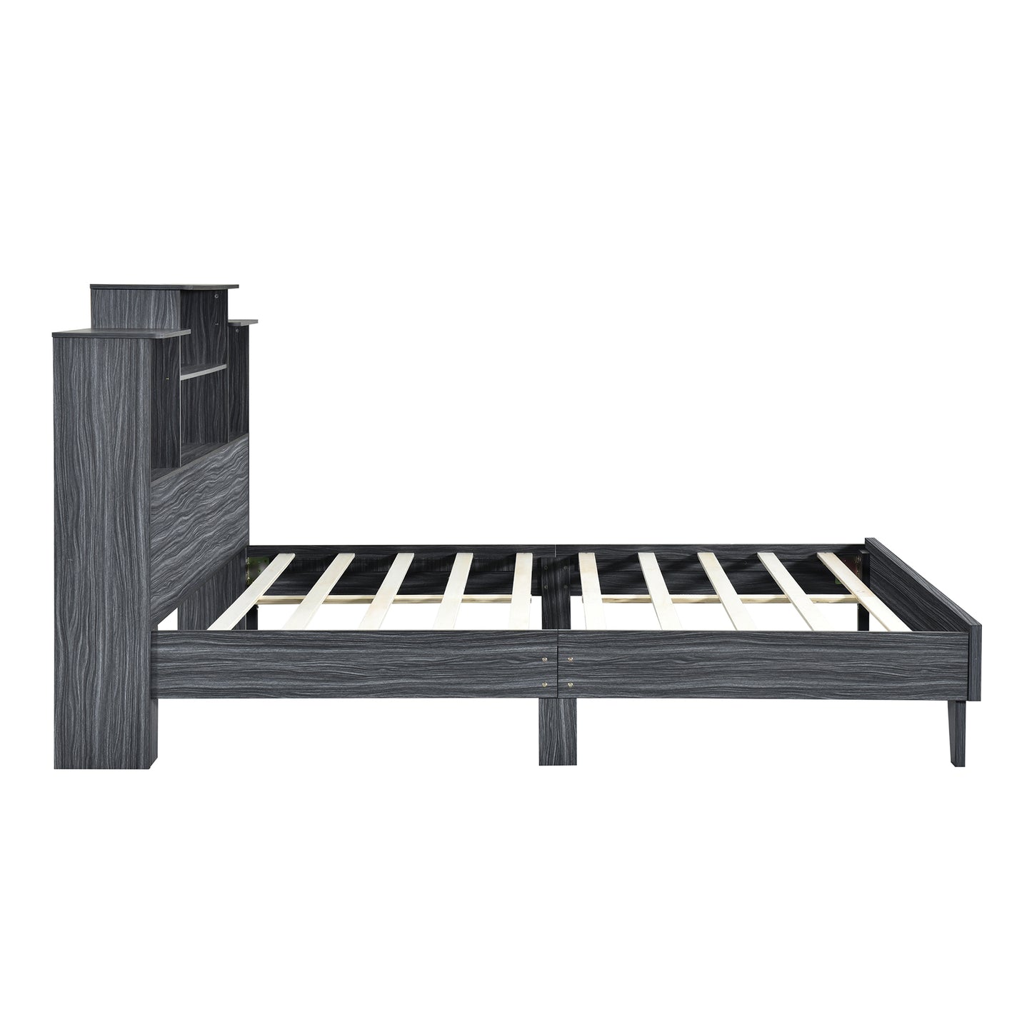 Taz Queen Size Platform Bed Frame with 4 Open Storage Shelves - Gray