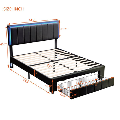 Nex Queen Size Platform Bed w Motion Activated Night Lights - Black