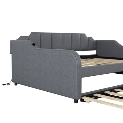 Clair Full Size Daybed with Trundle and USB Chargings - Gray