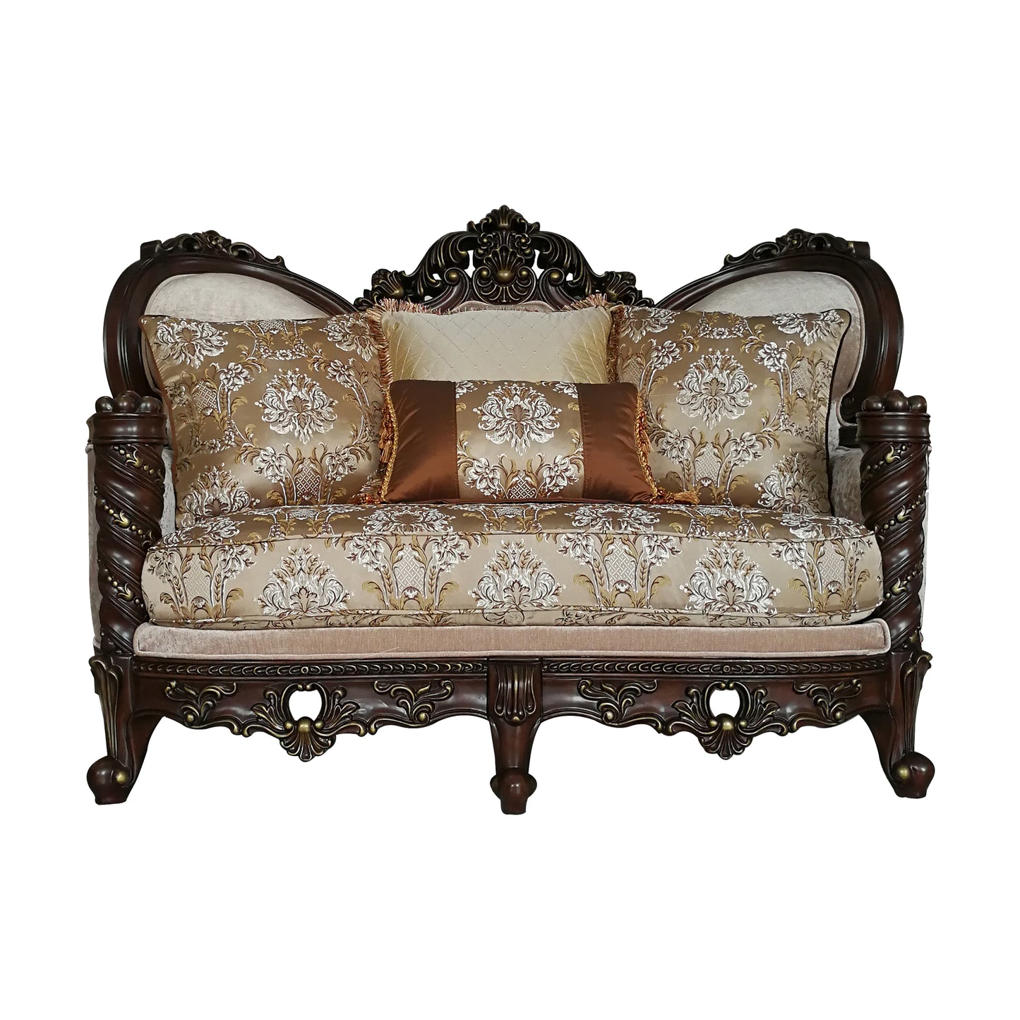 Devayne Fabric Loveseat w/4 Pillows - Dark Walnut