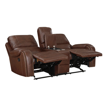 Hampton Double Glider Reclining Brown Love Seat with Center Console