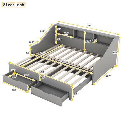 Zion Twin to King Size Daybed  with Storage Bookcases - Gray