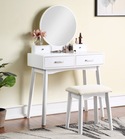 Liannon Wood Vanity and Stool Set - White