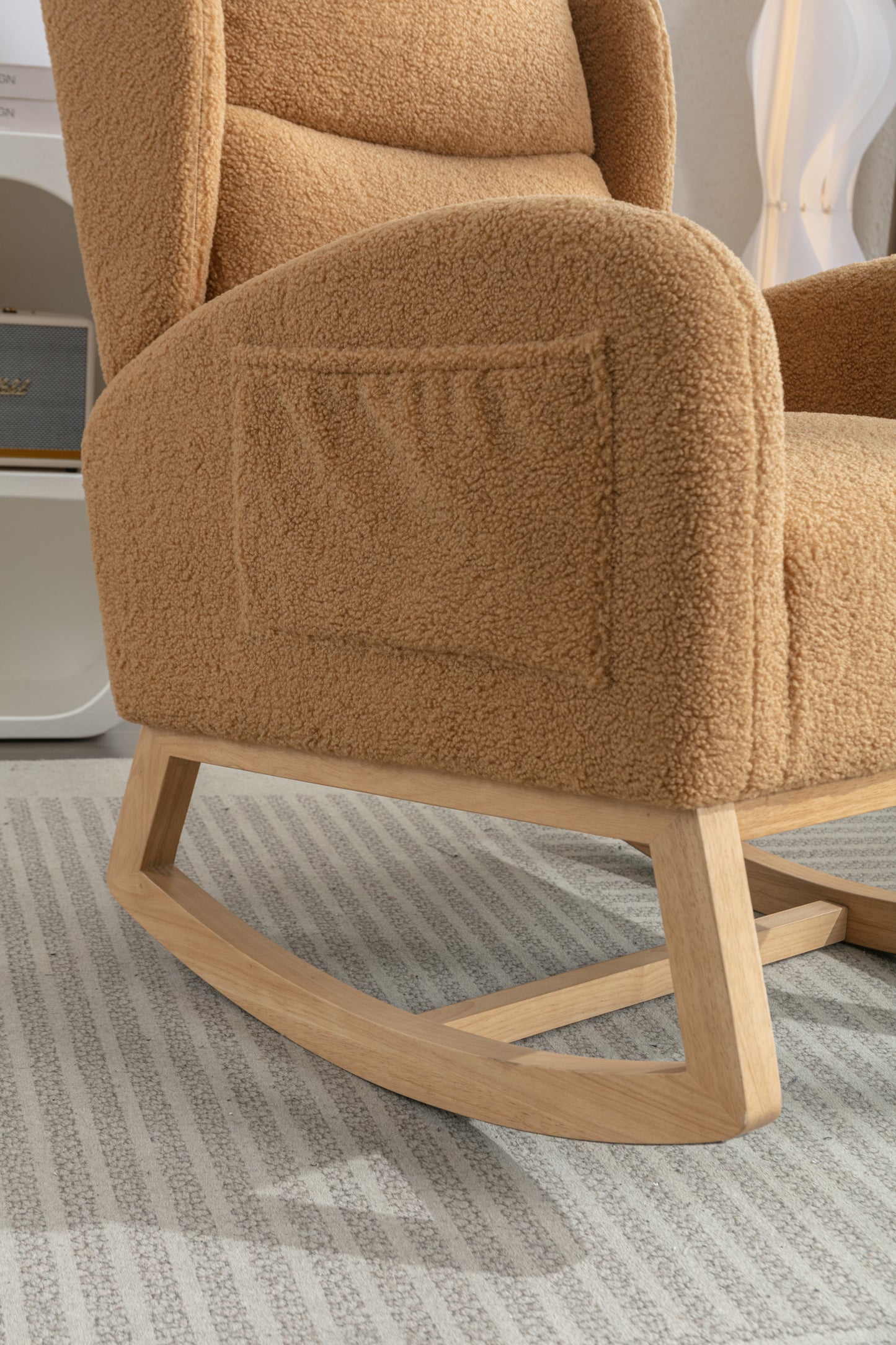 Nadia Teddy Fabric Rocking Chair - khaki