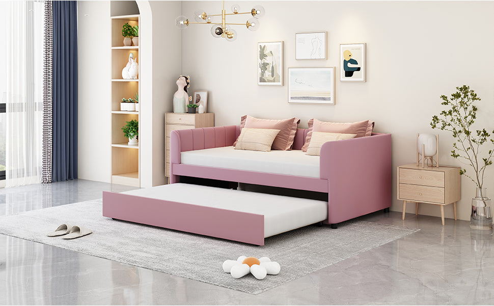 Tano Twin Size Upholstered Daybed with Trundle - Pink