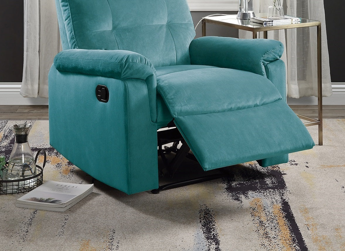 Lester Velvet Recliner Motion Recliner - Teal Blue