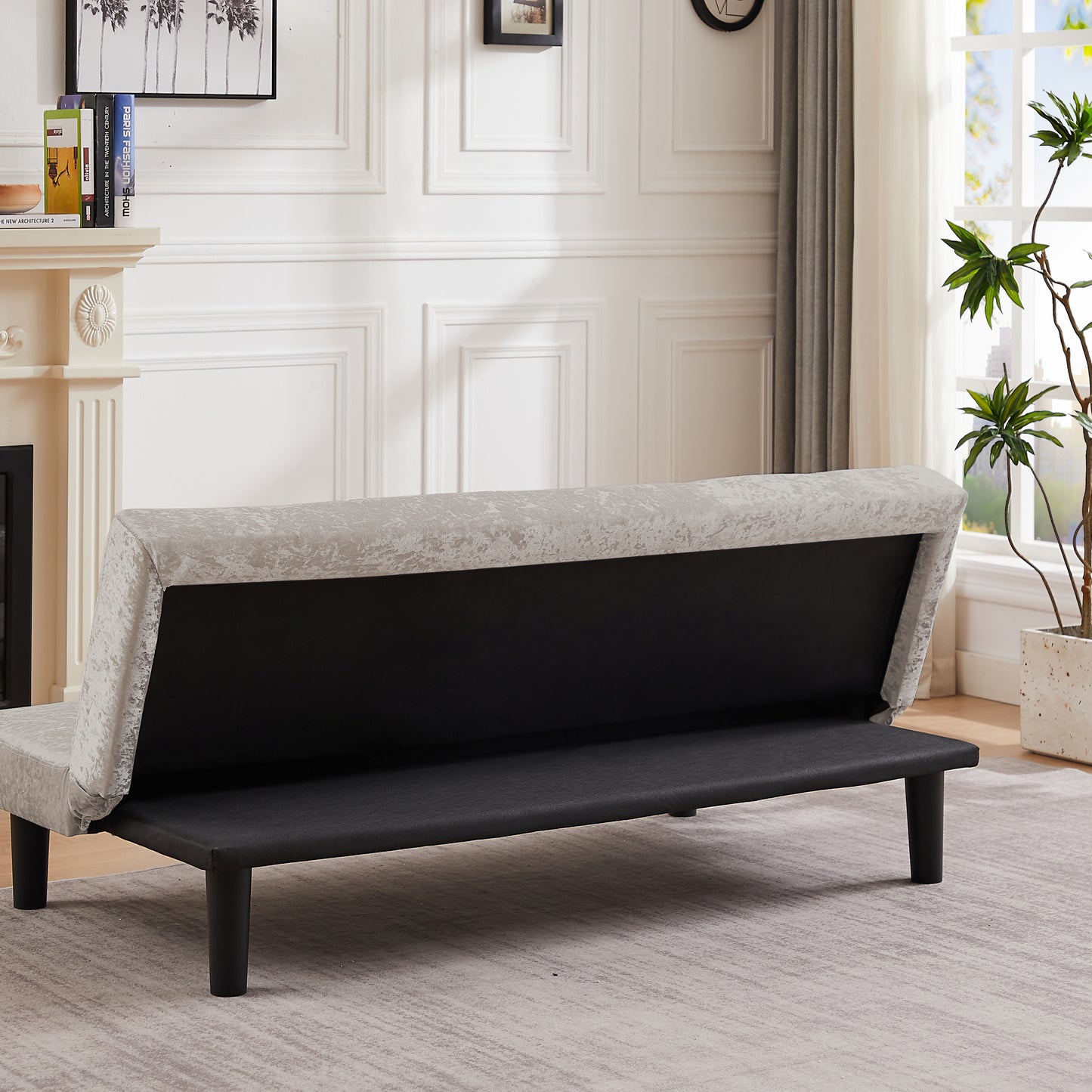 Iced Velour Convertible  Sofa Bed - Silver