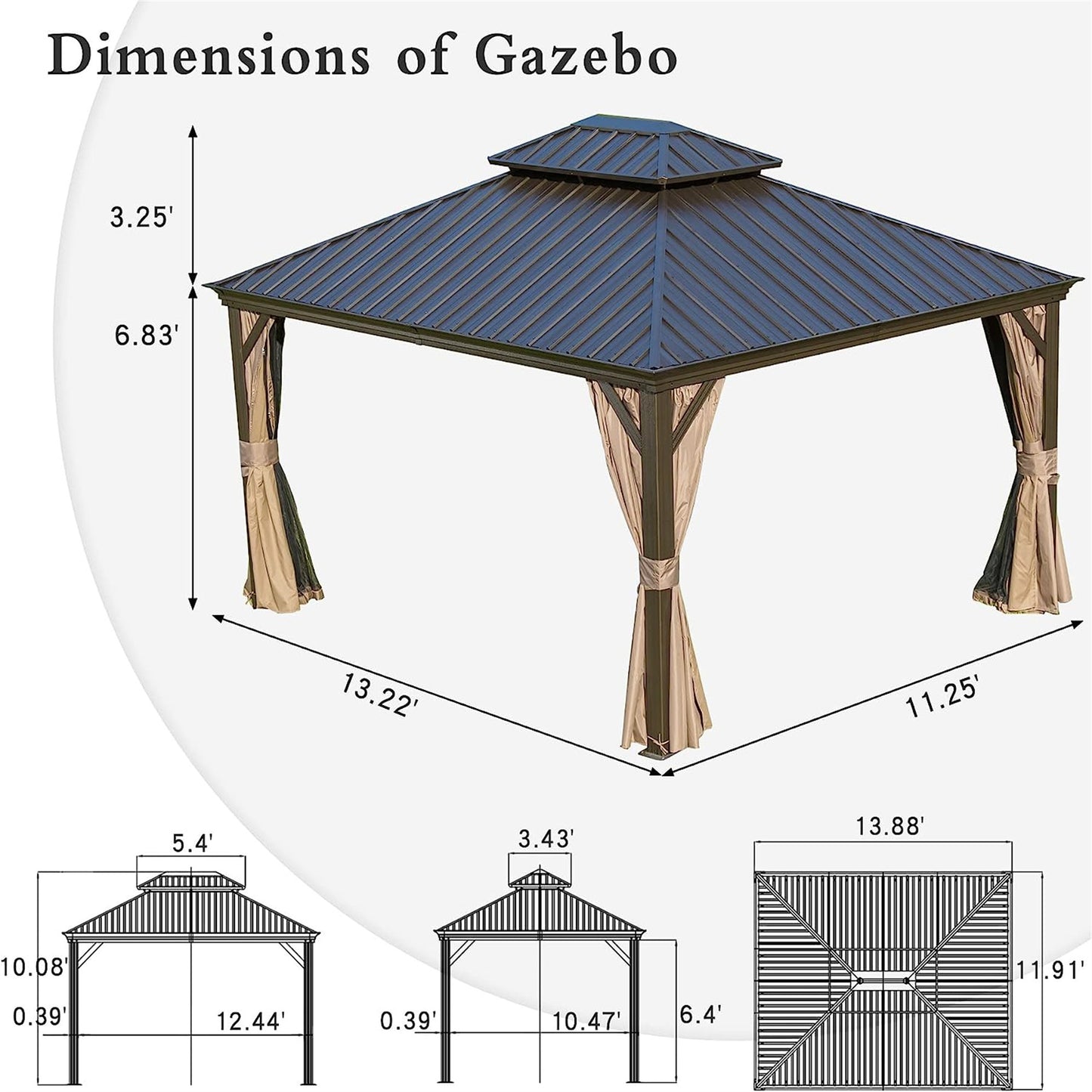 Shana 12 X 14 ft Hardtop Gazebo Outdoor Wooden Grain Coated Aluminum  - Brown