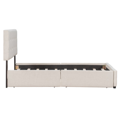 Draco Queen Size Platform Bed with 4 Drawers - Beige