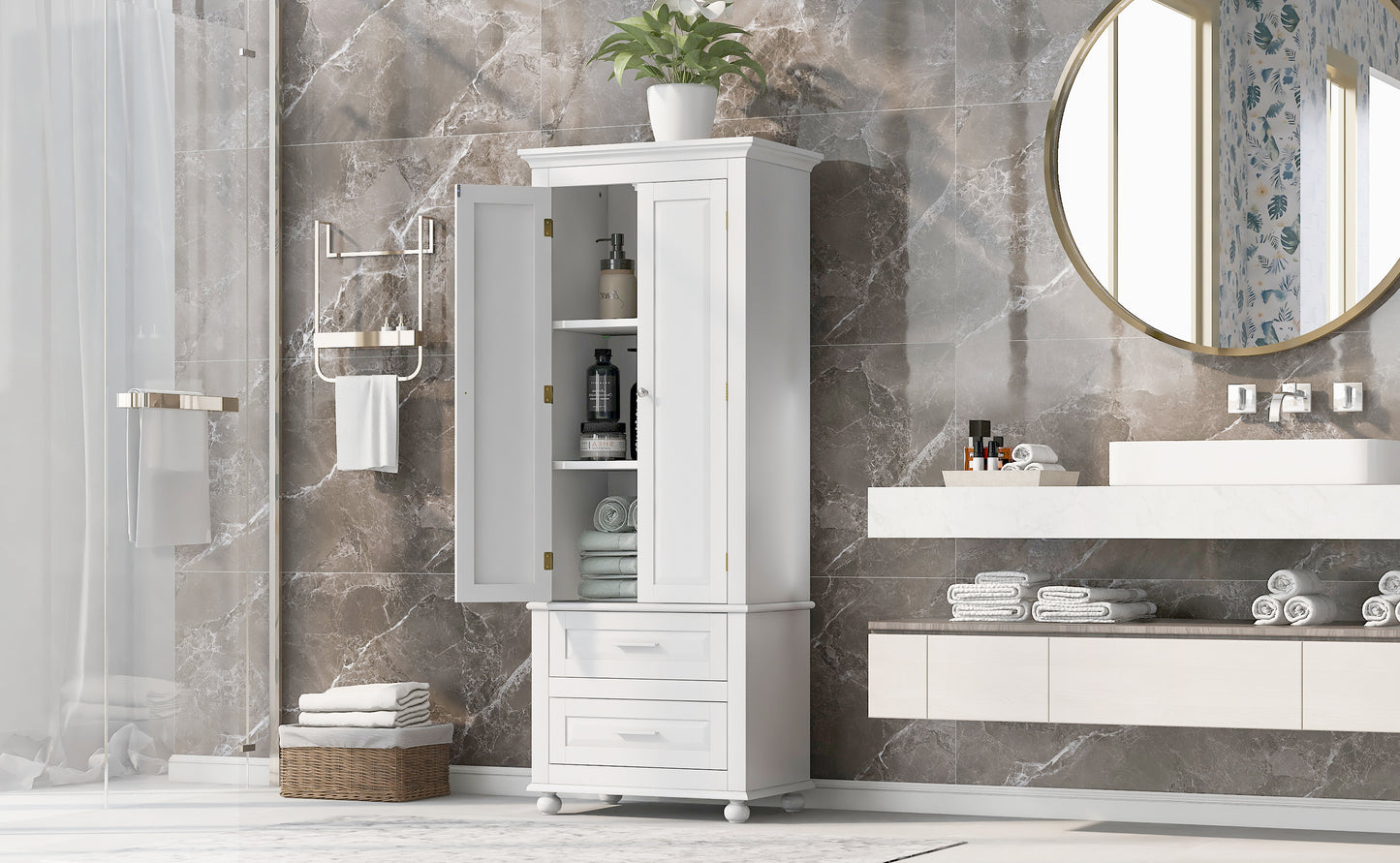 Vintage-style Bathroom Cabinet with Drawer - White