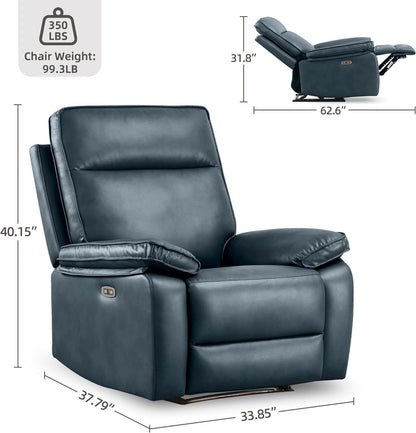 Emma Oversized Leather Power Recliner with USB Port - Dark Blue