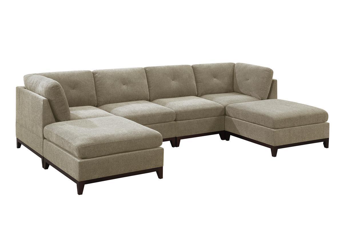 Khal Camel Chenille Fabric Modular Sectional 6pc Set 2x Corner Wedge 2x Armless Chairs and 2x Ottomans