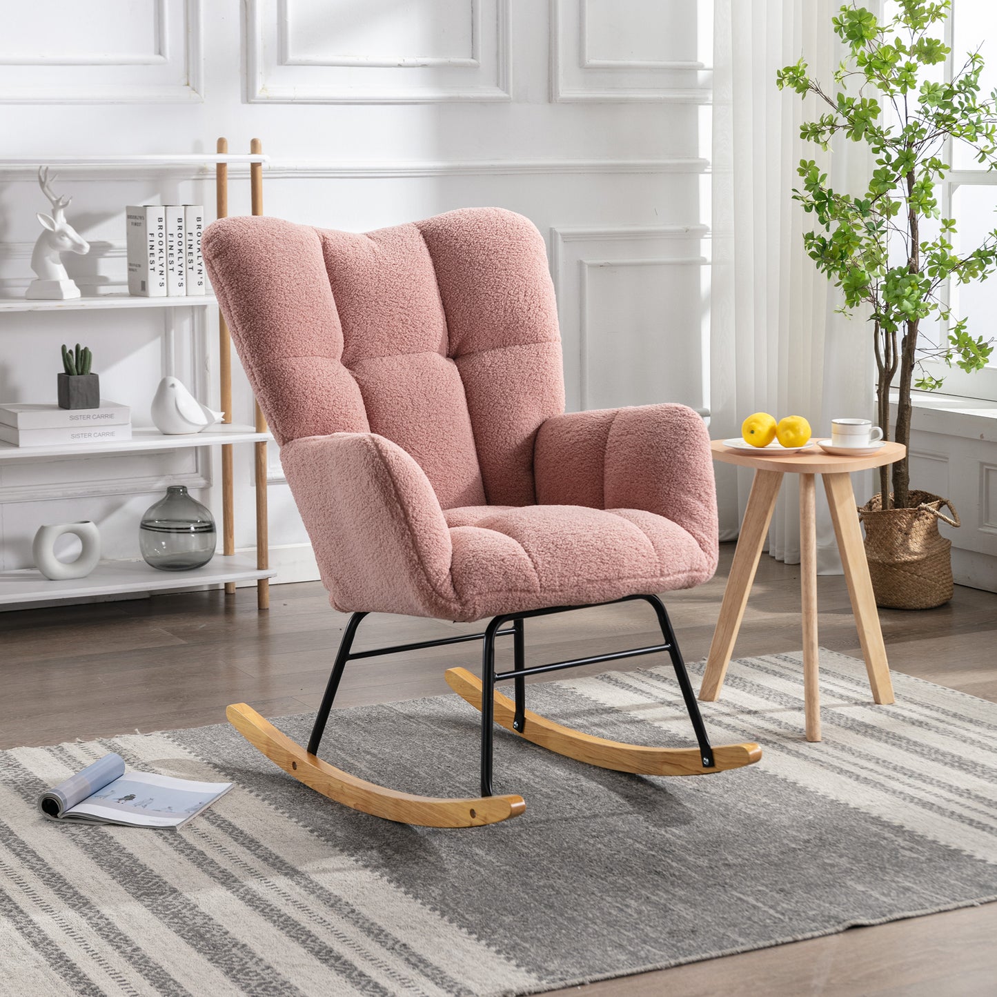 Noble Wool Fabric Upholstered Rocking Chair - Pink