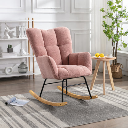 Noble Wool Fabric Upholstered Rocking Chair - Pink