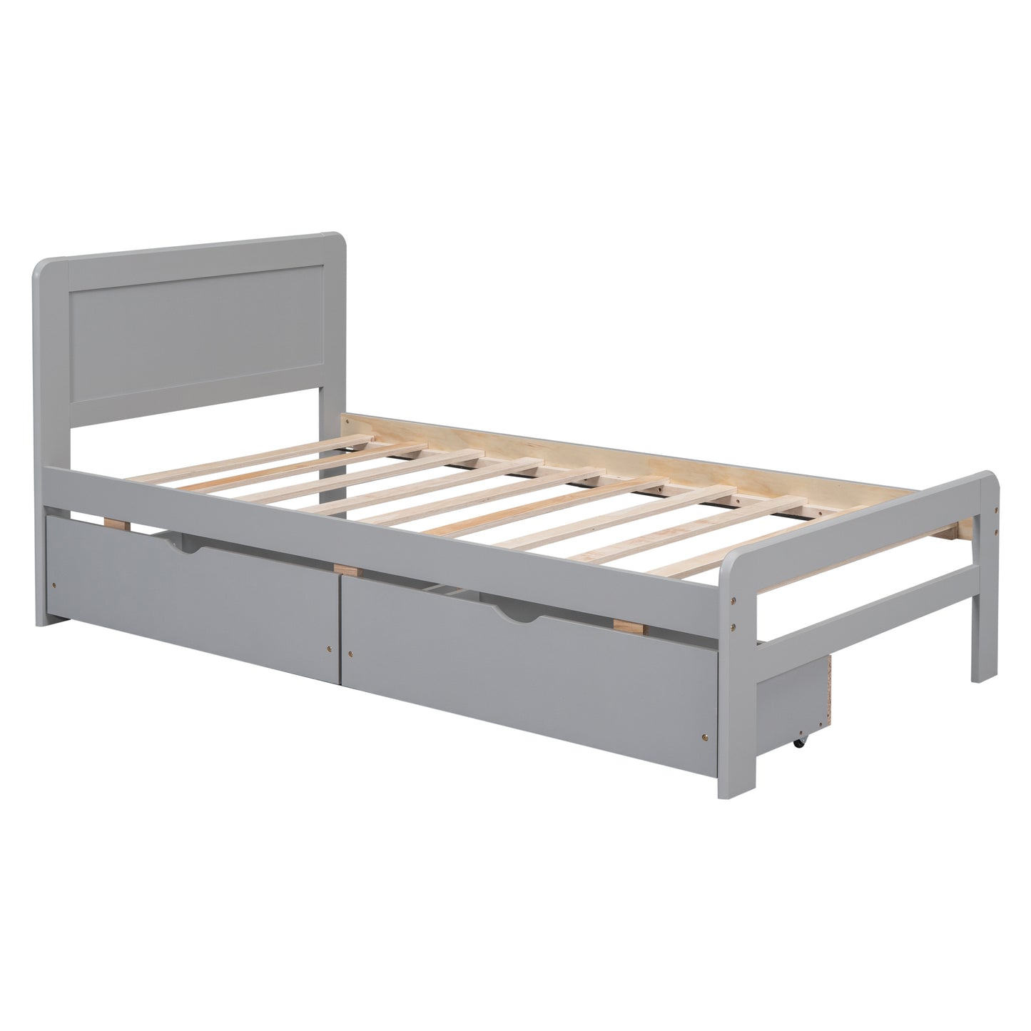 Neki Twin Size Platform Bed Frame with 2 Drawers - Gray