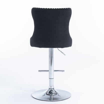 Rise 180 Velvet Barstools Adjusatble Seat Height - Black Set of 2