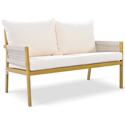 Mixon 4 Pc Patio Rope Sofa Set - Beige+Yellow