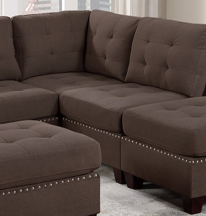 Eleni Modular Sectional 5pc Set 2x Corner Wedge 2x Armless Chair and 1x Ottoman - Coffee