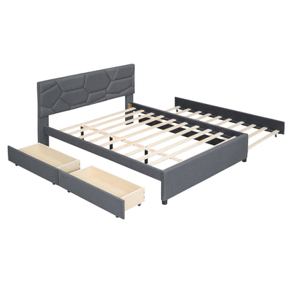 Brick Queen Size Platform Bed with 2 drawers and Twin Size Trundle - Gray