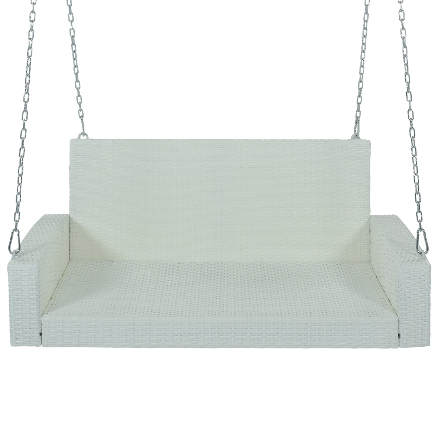 Paz2-Person Wicker Hanging Porch Swing (White Wicker, Gray Cushion)