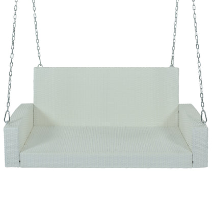 Paz2-Person Wicker Hanging Porch Swing (White Wicker, Gray Cushion)