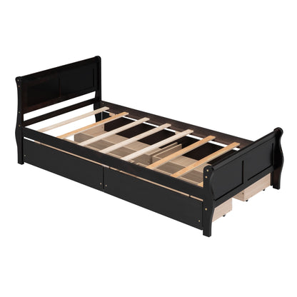 Meg Twin Size Wood Platform Bed with 4 Drawers - Espresso