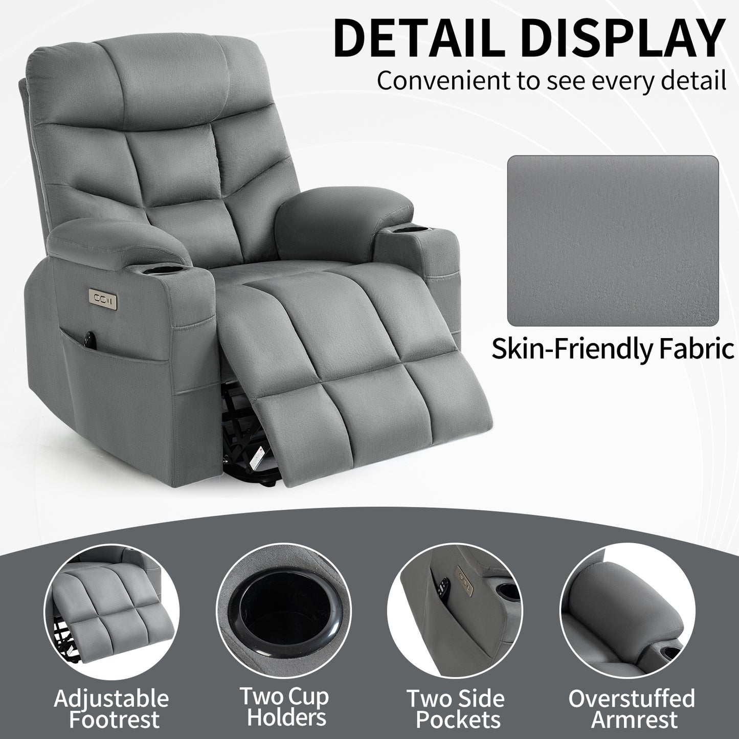 Okin II Power Lift Fabric Recliner Chair with Massage & Heat - Grey