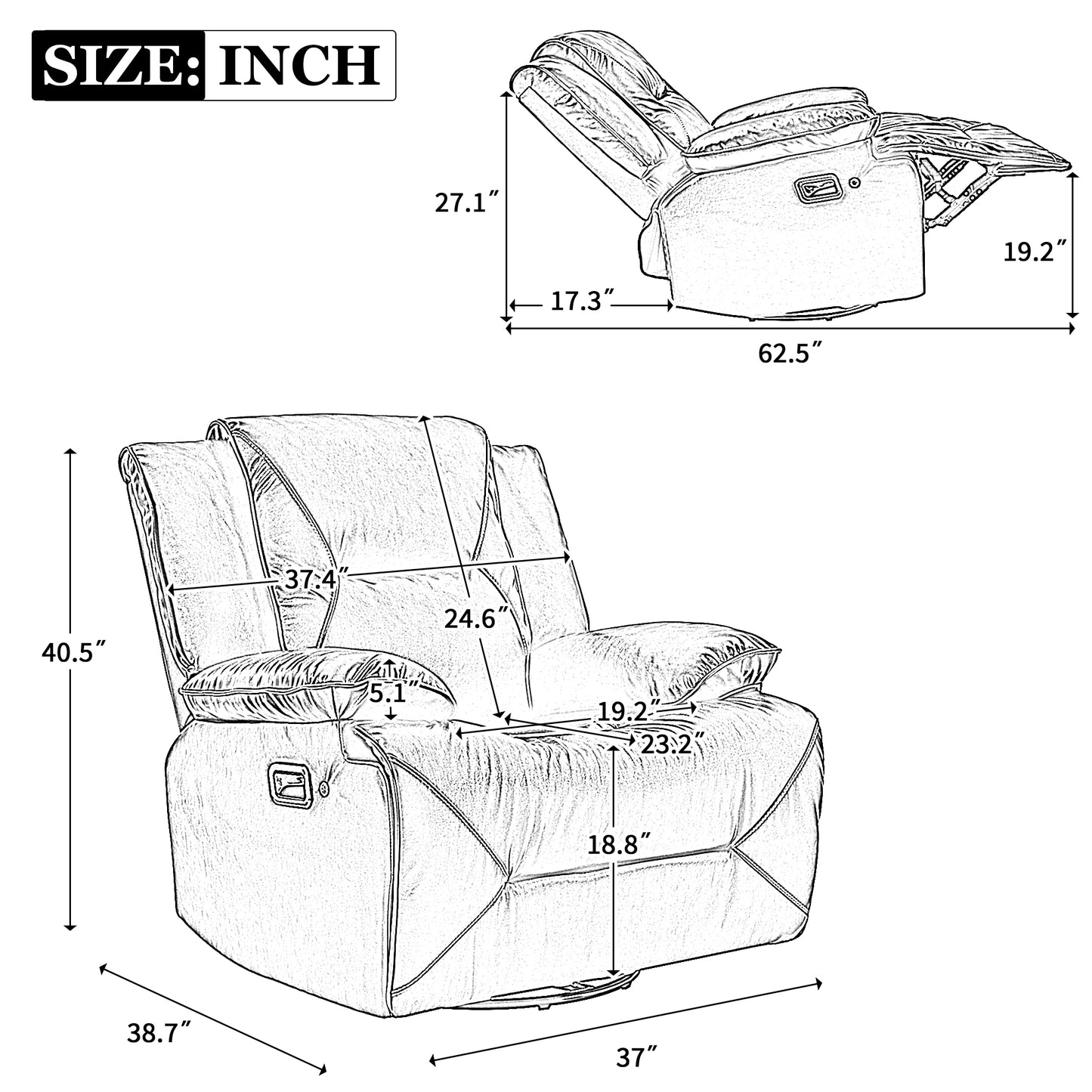 Meyer 360° Swivel and Rocking Manual Recliner Chair with a LED - Gray