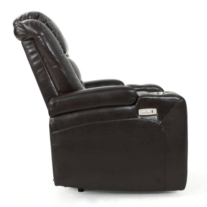 Mylah Recliner Chair PU with Arm Storage with USB - Brown