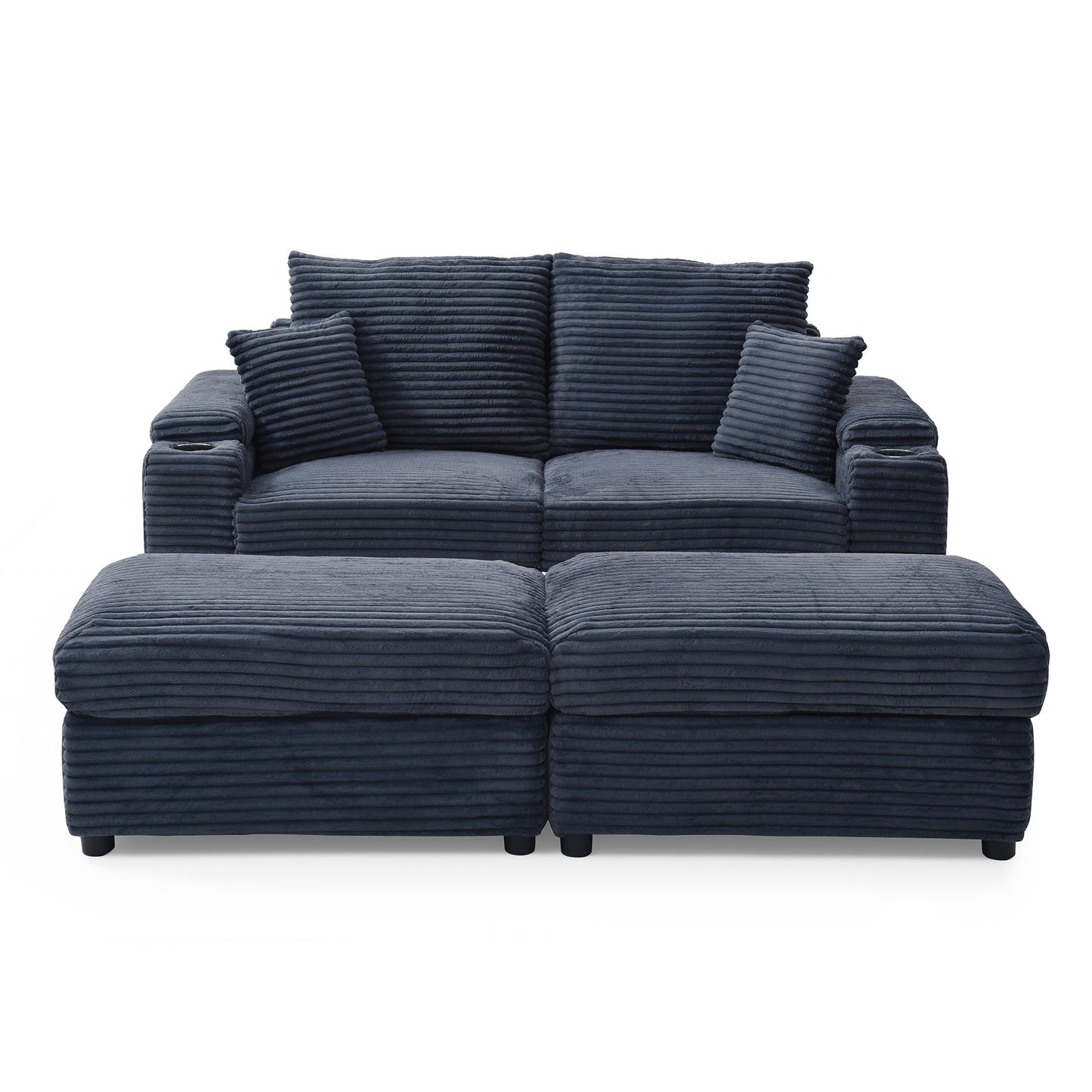 Brianna Loveseat with Ottomans - Dark Gray