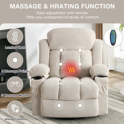 Vanbow Recliner Chair Massage Heating with USB - Beige