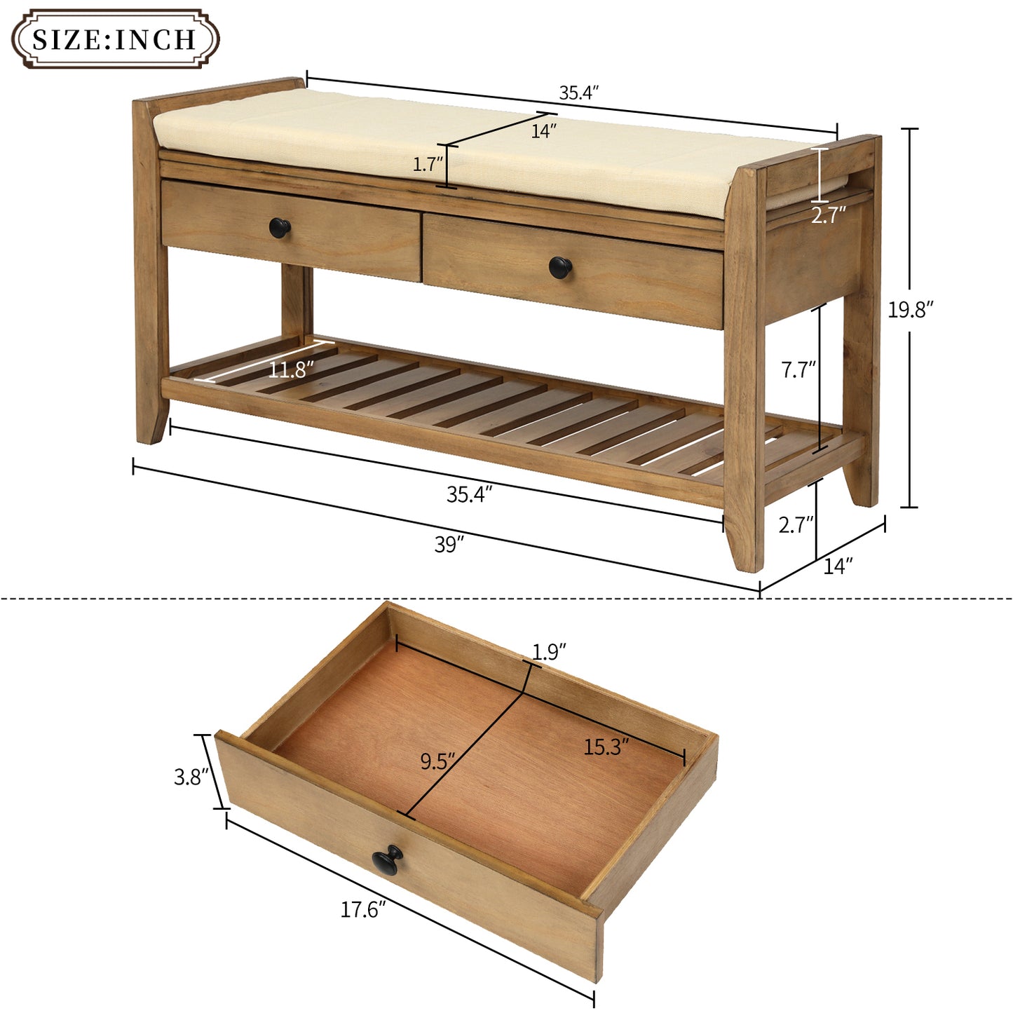 Modular Entryway Storage Bench - Old Pine