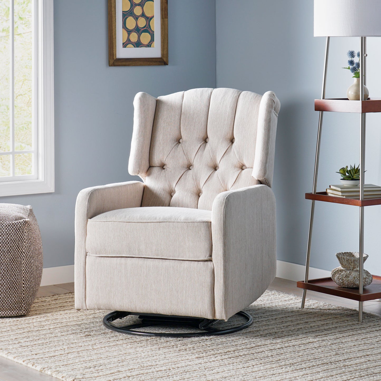 Mylo Manual Recliner Chair with 360-Degree Swivel - Beige