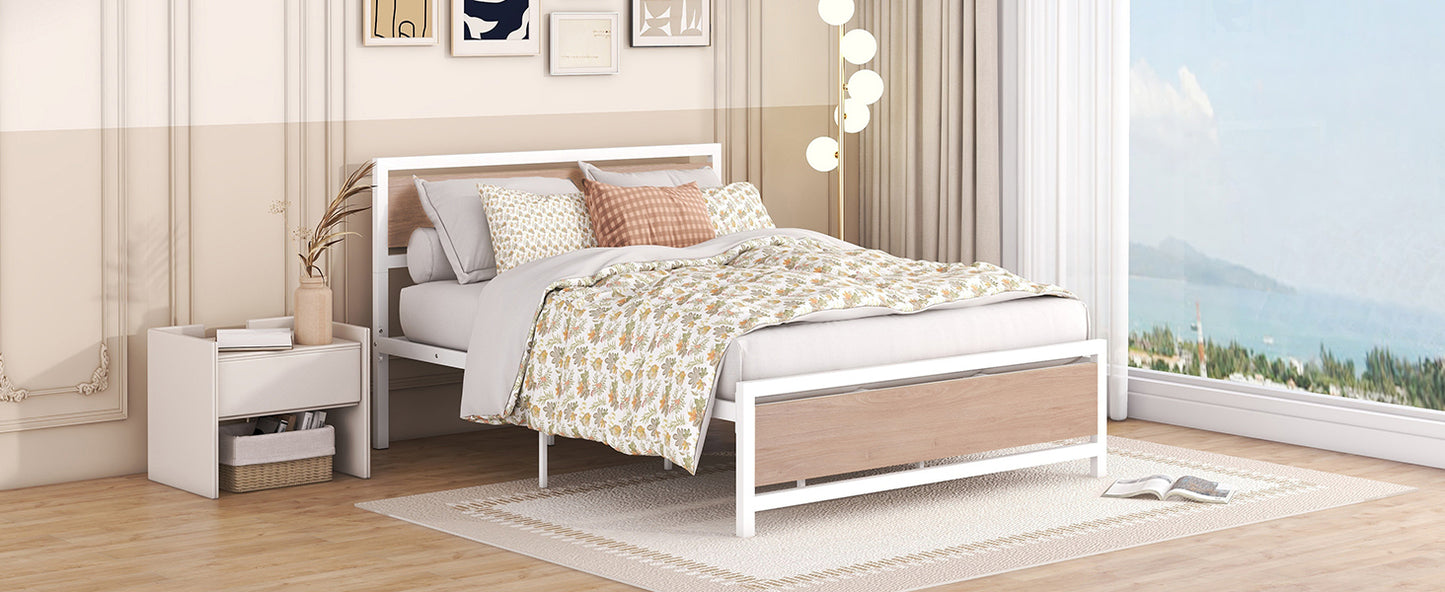 Quasar Queen Size Metal and Wood Platform Bed - White