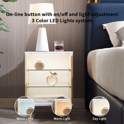 Vivo LED Nightstand with 2 Glass Shelves - Natural