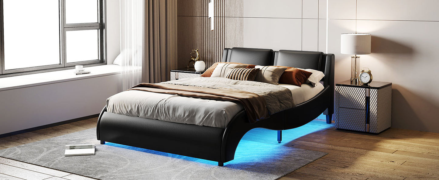 FX Queen Size Platform Bed Frame with LED - Black