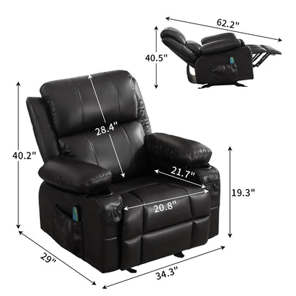 Marta Power Recliner with Massage and Heat - Black