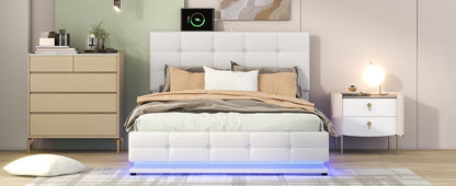 Luxury Dream Full Bed with Smart Storage and LED Illumination - White