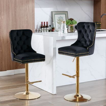 Golden Velvet Comfort Barstools - Black Set of 2