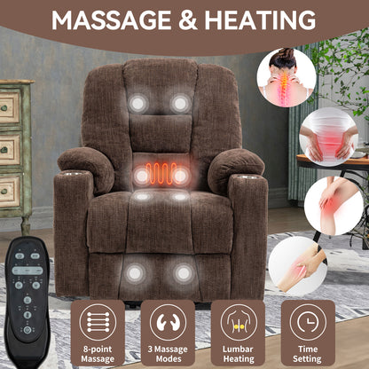 Rico Large Power Lift Recliner Chair with Heat and Massage - Brown