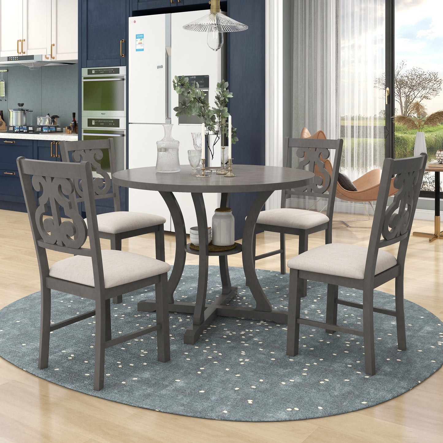 Tristan 5pc Dining Set Round Table 4x Side Chairs - Gray