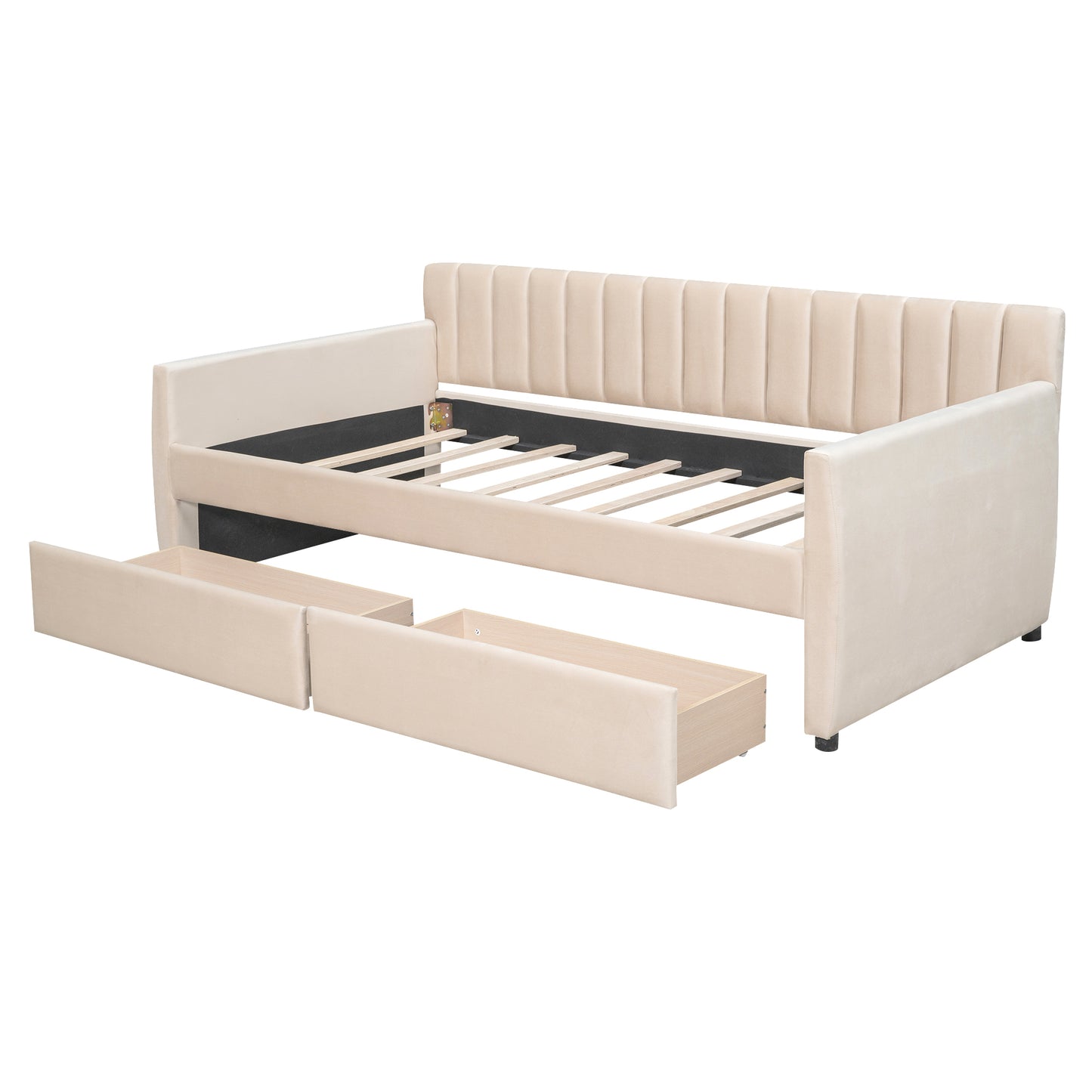 Xena Twin Size Upholstered Daybed with  Drawers - Beige