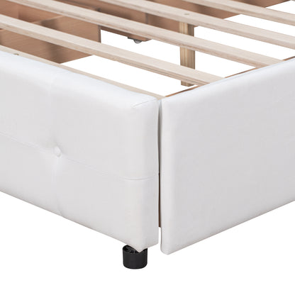 Draco Queen Size Platform Bed with 4 Drawers - White