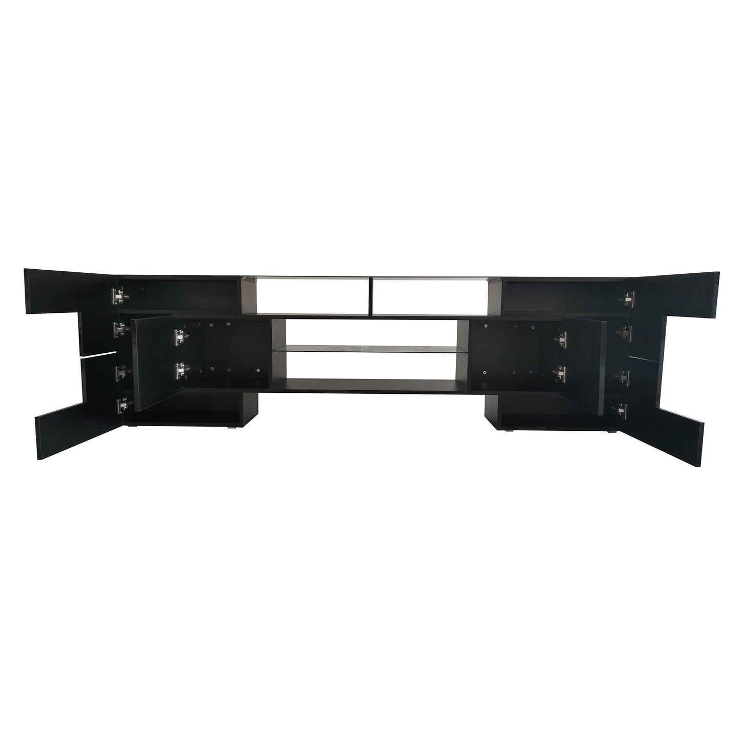 Trax TV Stand with 2 Illuminated Glass Shelves - Black