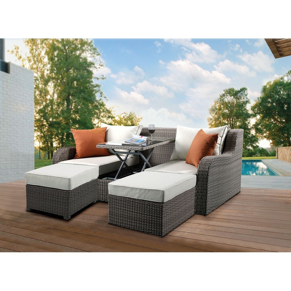 Salena Patio Sectional & 2 Ottomans (2 Pillows) - Beige