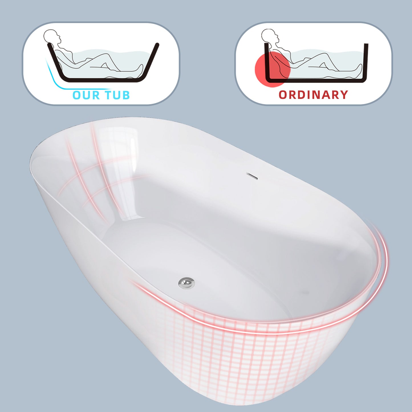 Onpa 55" Oval Shape  Acrylic Freestanding  Soaking Bathtub - Gloss WhiteOnpa