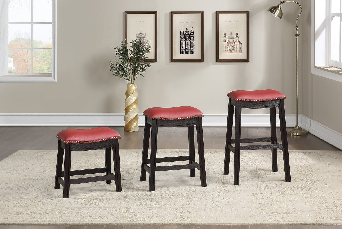 PU Upholstery Counter Stool - Red Set of 2