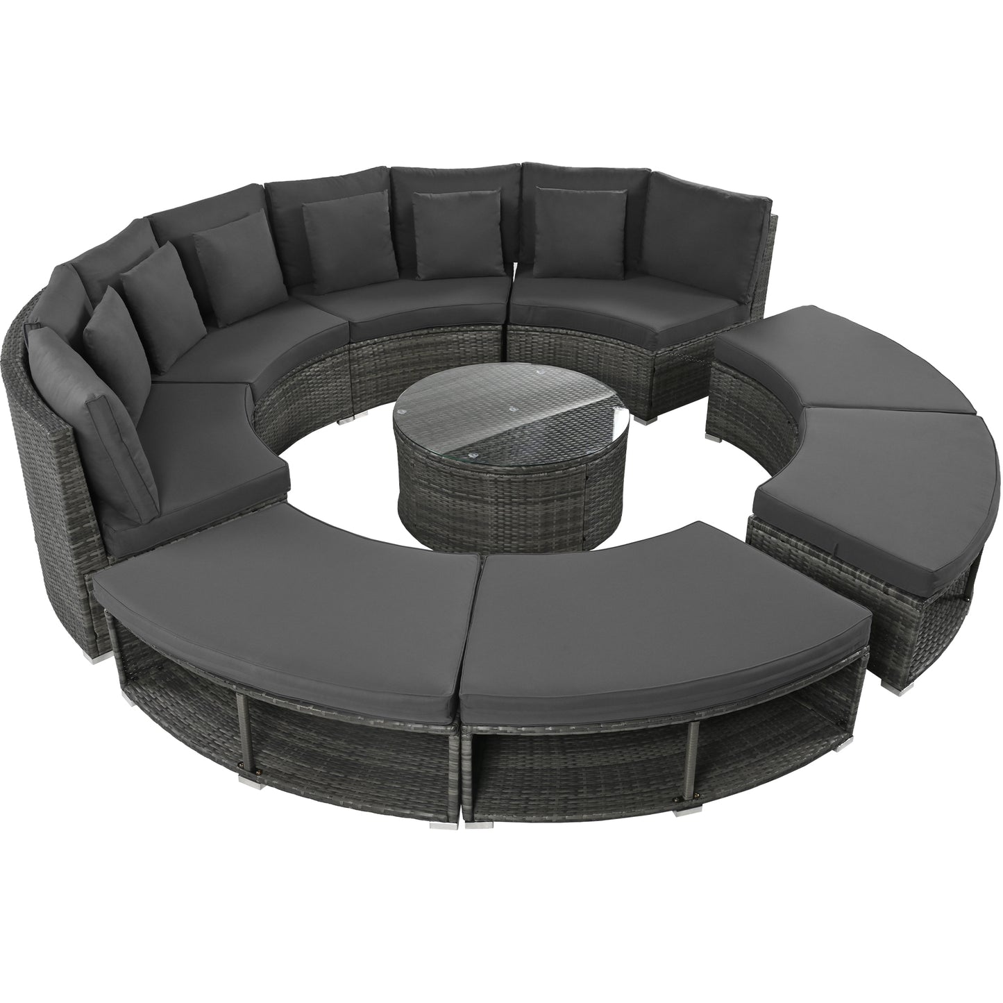 Serrano 9 Pc Outdoor Patio Circular Outdoor Sofa Set - Gray