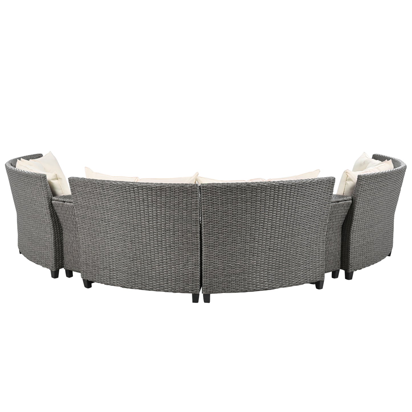 Hester 8 Pc Outdoor Rattan Wicker Half-Moon Sectional Sofa Set - Beige